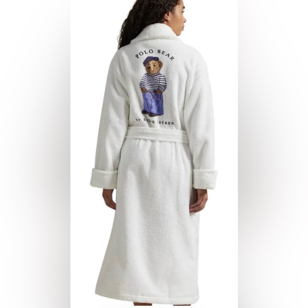 Ralph Lauren White Plush Polo Bear Robe with Embroidered Bear size S/M - Picture 1 of 10